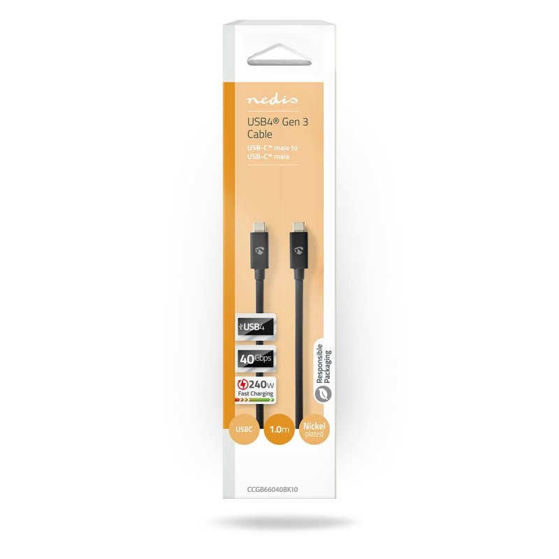 Nedis CCGB66040BK10 câble USB 1 m USB4 Gen 3x2 USB C Noir