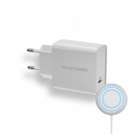 Realpower PC-MagSet 20 Watt USB C PD Ladegerät mit kabellosem magnetischen Ladepad