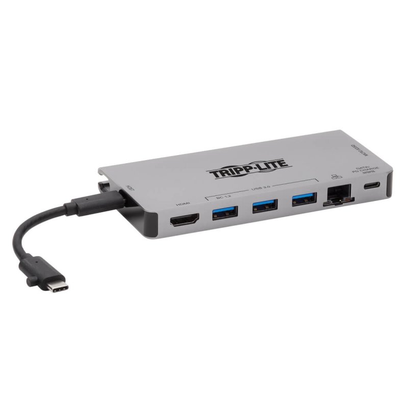 Tripp Lite U442-DOCK5D-GY USB-C Dock - 4K HDMI, USB 3.2 Gen 1, USB-A Hub, GbE, Memory Card, 100W PD Charging, Detachable