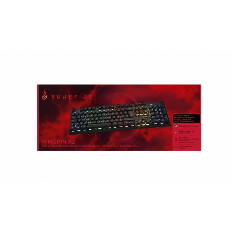 SureFire KingPin X2 clavier USB AZERTY Français Noir, Métallique