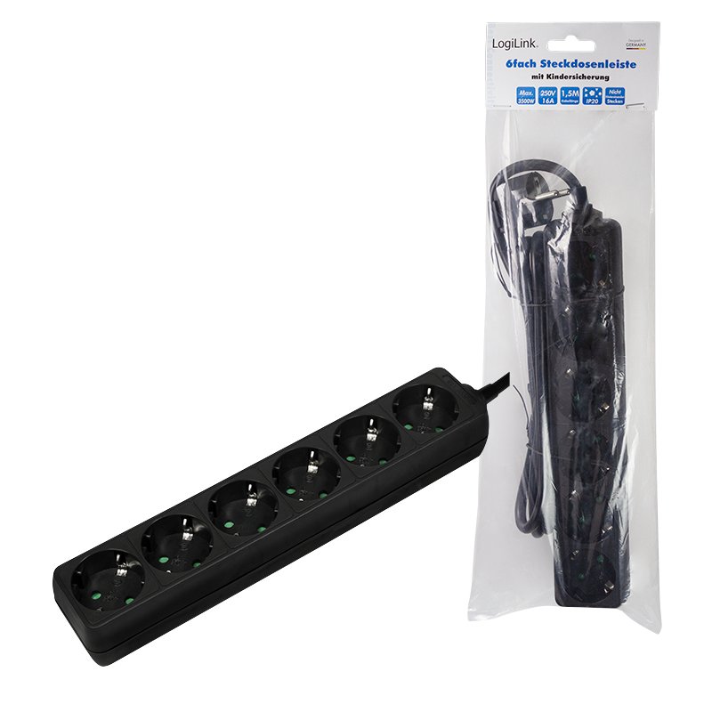 ZUB Logilink  Outlet Strip 6 safety sockets black