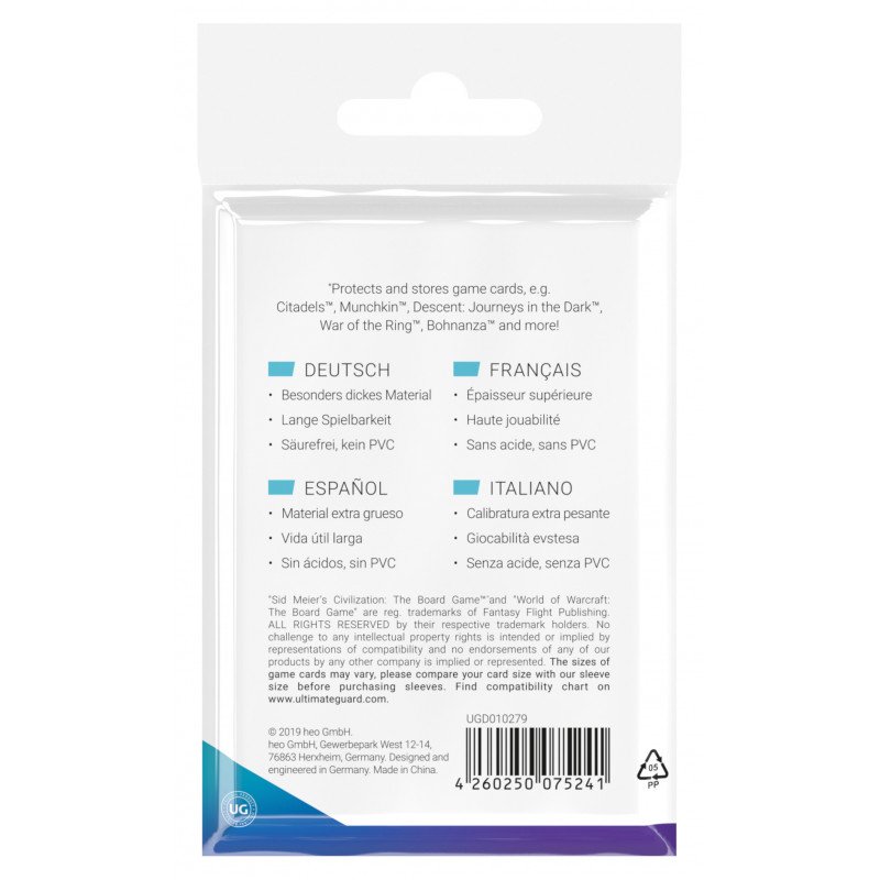 Ultimate Guard 60 pochettes Premium Soft Sleeves jeux de plateau américains standard format