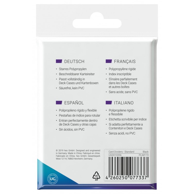 Ultimate Guard 10 intercalaires pour cartes Card Dividers taille standard Noir