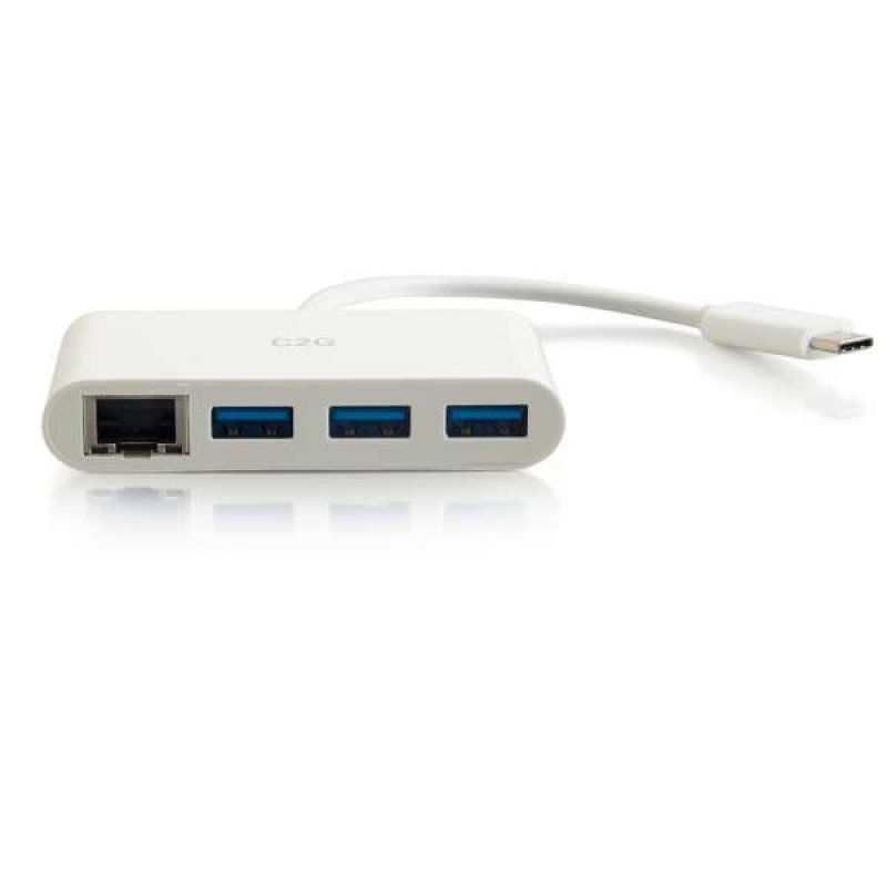 USB-C Ethernet And 3-Port USB Hub White