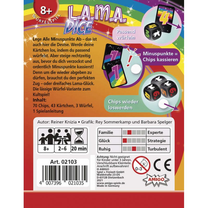 Amigo 02103 jeu de société LAMA Dice 20 min Jeu de cartes Tactique