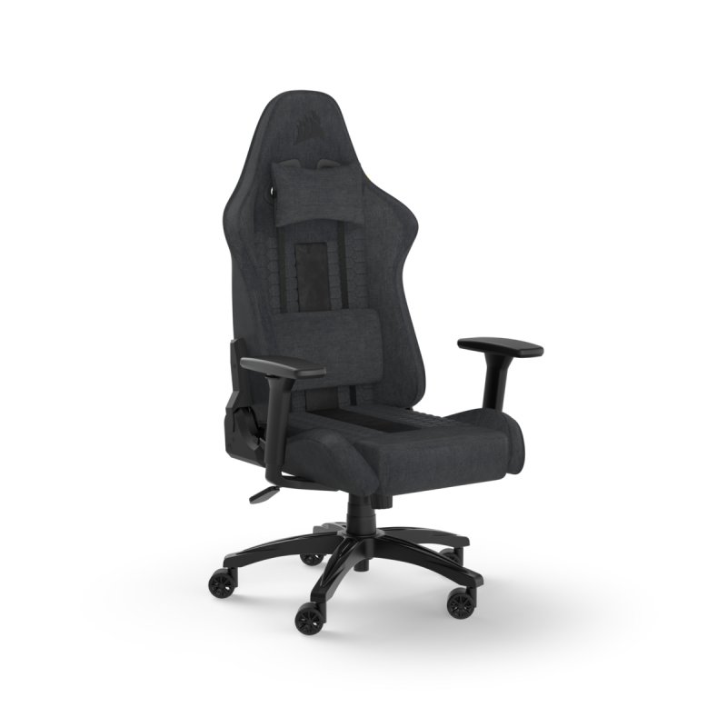 CORSAIR TC100 Gaming-Stuhl mit Stoffbezug schwarz-grau - Gaming Stuhl mit Lendenkissen und abnehmbaren Nackenkissen aus 
