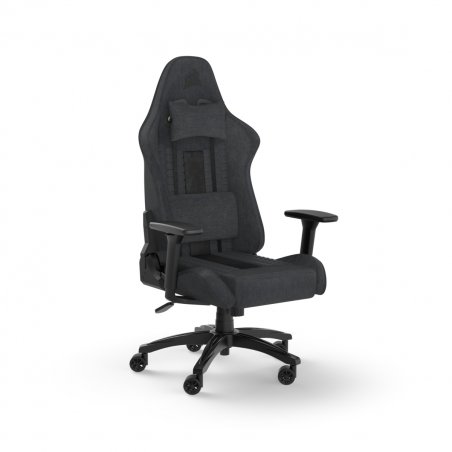 CORSAIR TC100 Gaming-Stuhl mit Stoffbezug schwarz-grau - Gaming Stuhl mit Lendenkissen und abnehmbaren Nackenkissen aus 