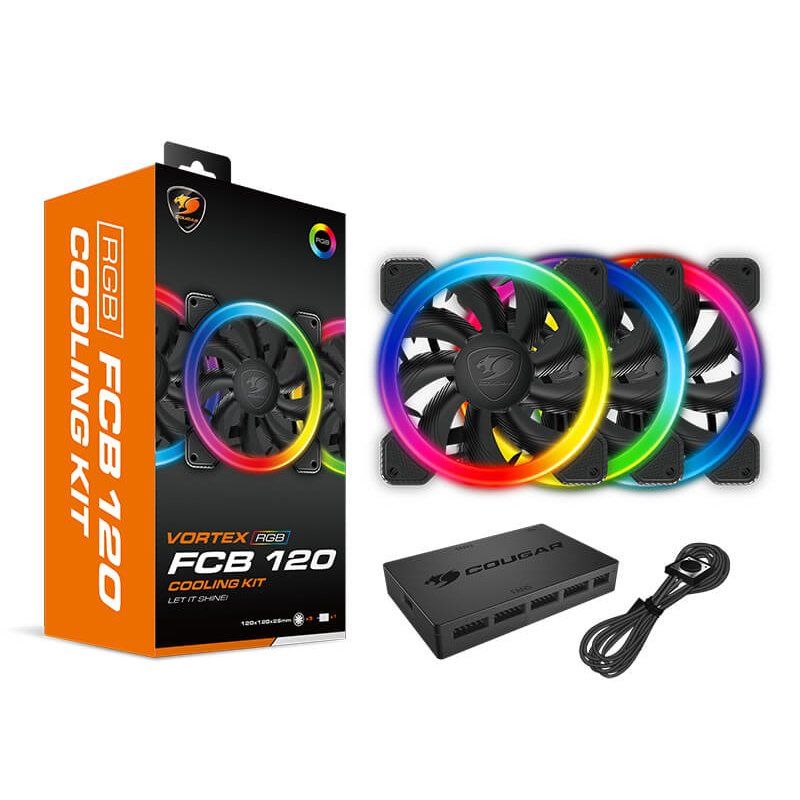 Lot de 3 Ventilateurs de boitier Cougar Vortex FCB RGB 12cm (Noir)