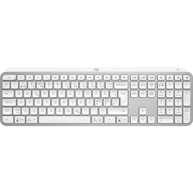 Logitech MX Keys S clavier RF sans fil + Bluetooth QWERTY Danois, Finlandais, Norvégien, Suédois Aluminium, Blanc