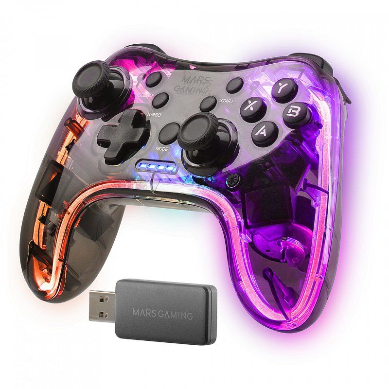 Mars Gaming MGP-24 Wireless Gamepad 2.4GPRO Neon RGB Dual Haptic Vibration Analog Joysticks Controller for PC PS3 PS4 XB