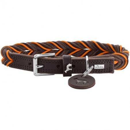 Hunter Solid Education Marron, Orange Cuir M-L Chien Collier standard
