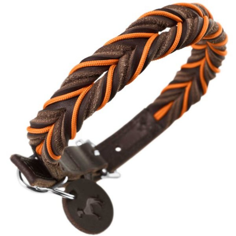 Hunter - Dogcollar Solid Education Cord M-L (60), dark brown/orange - (69319)