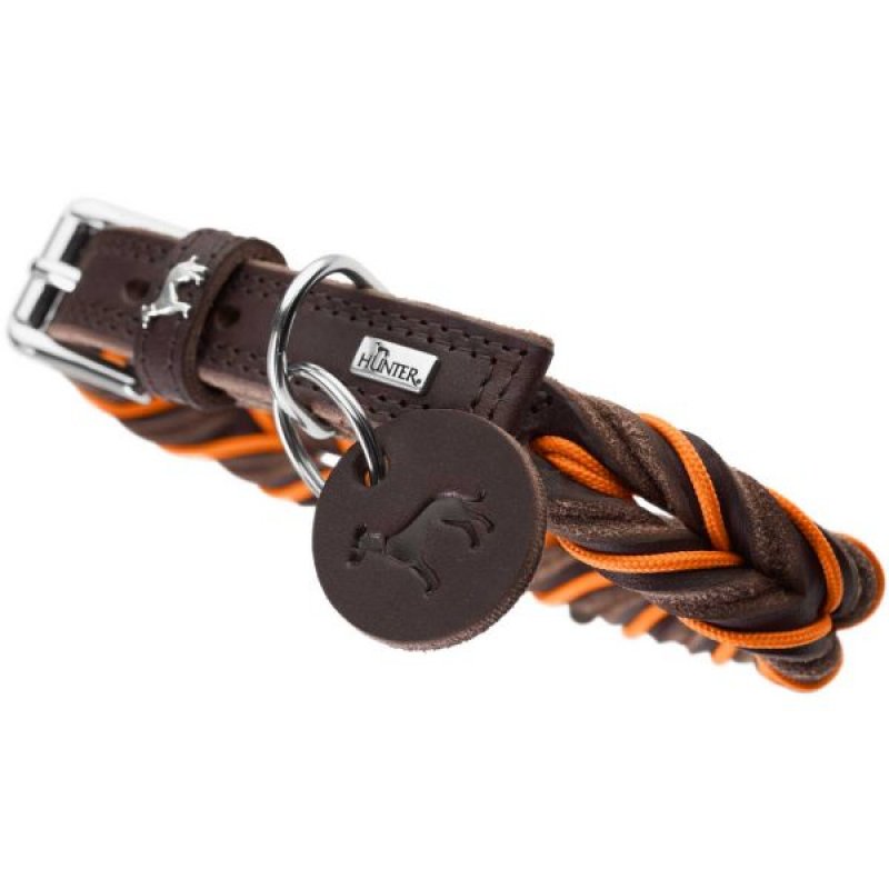 Hunter - Dogcollar Solid Education Cord M-L (60), dark brown/orange - (69319)