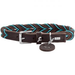 Hunter Solid Education Brown, Turquoise Leather M-L Dog Standard collar