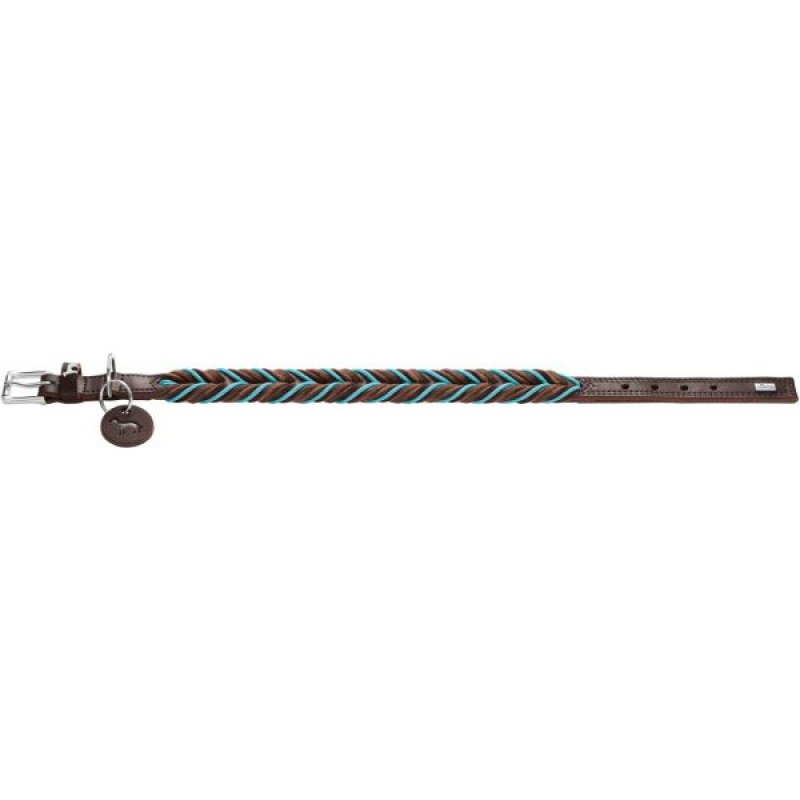 Hunter - Dogcollar Solid Education Cord M-L (60), dark brown/turquoise - (69324)