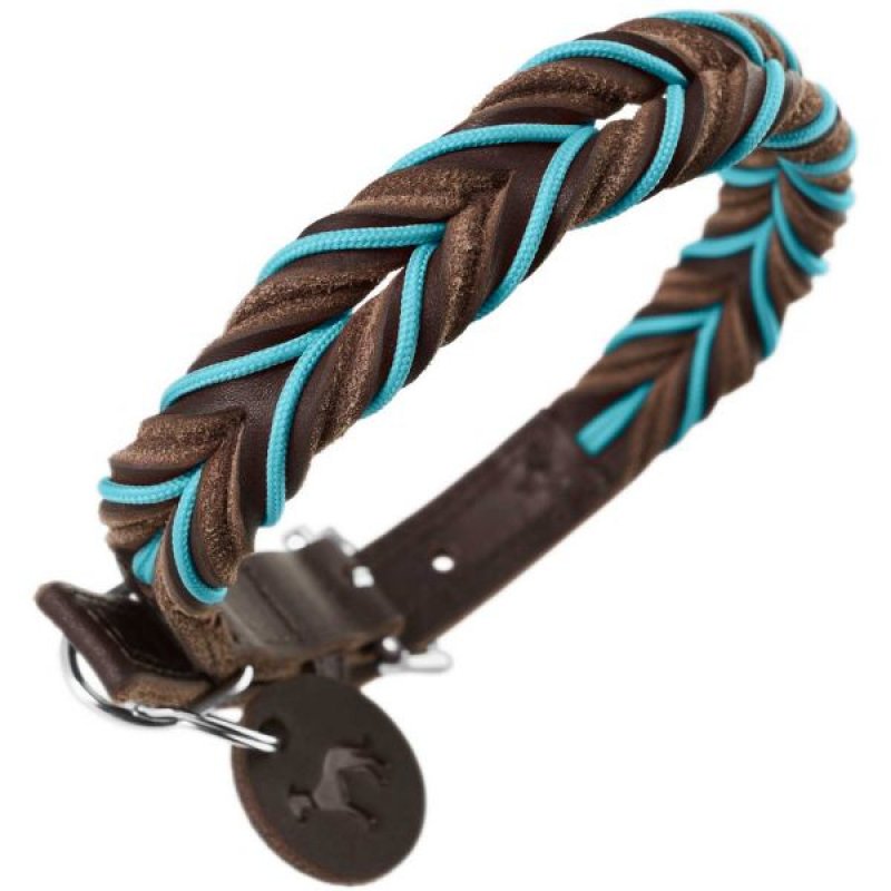 Hunter - Dogcollar Solid Education Cord M-L (60), dark brown/turquoise - (69324)