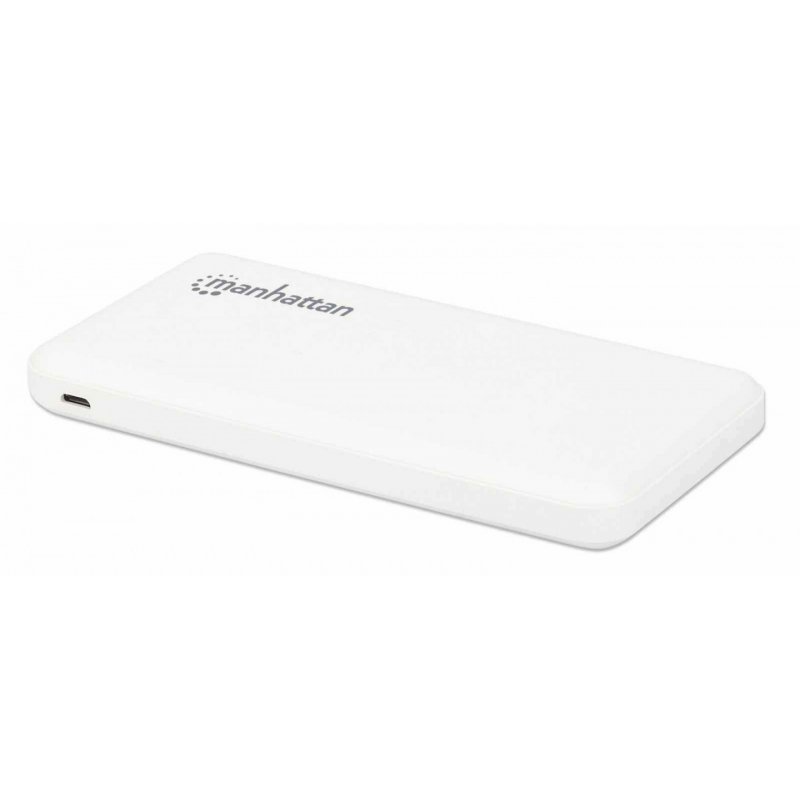 Manhattan Power Bank, 10000 mAh, Output: 2x USB-A (2.1A & 1A), Input: USB-C & Micro-USB (both 2A), White, One Year Warra
