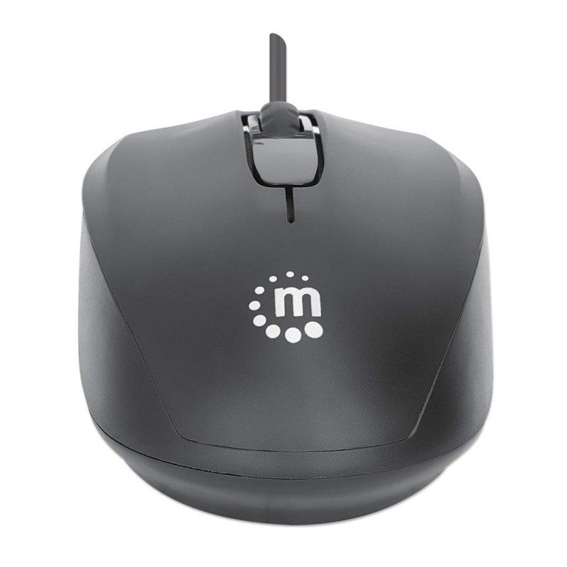 Manhattan Comfort II USB Wired Mouse, Black, 1000dpi, USB-A, Optical, Ambidextrous, Portable/Compact, Three Button with 