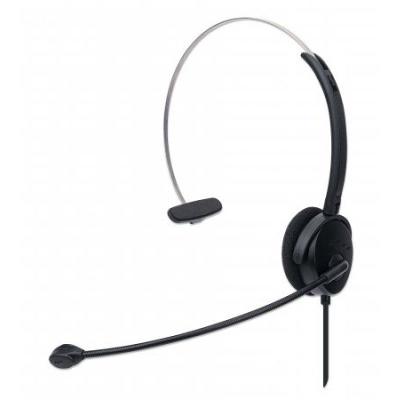 Manhattan Mono On-Ear Headset (USB), Microphone Boom (padded), Retail Box Packaging, Adjustable Headband, In-Line Volume