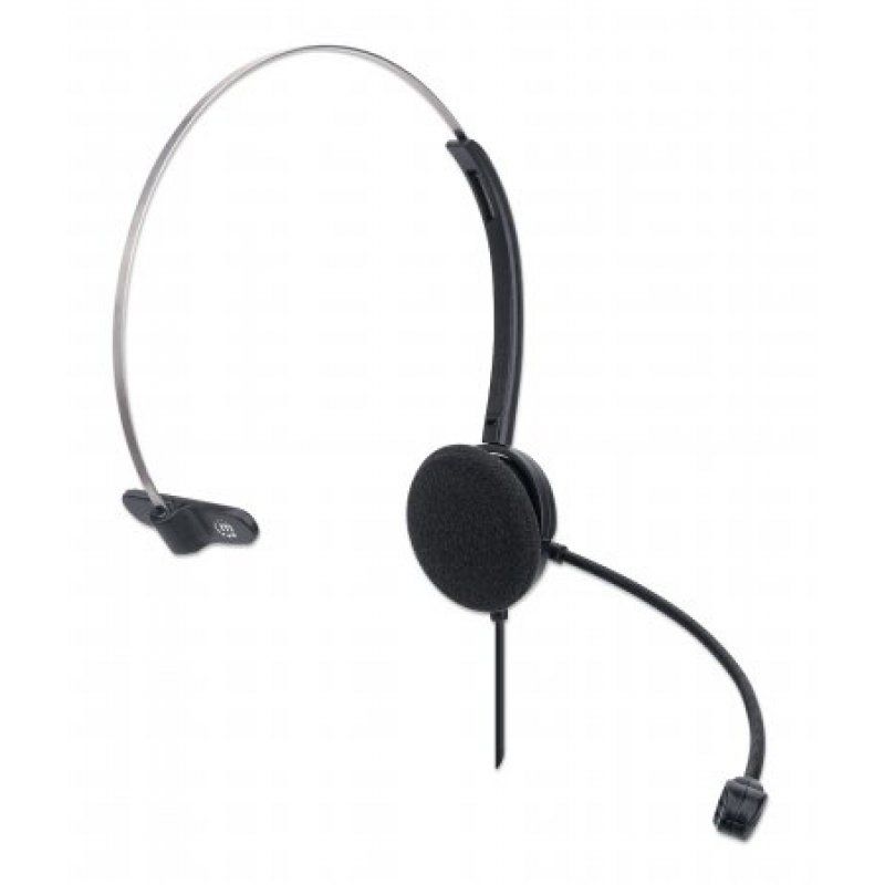 Manhattan Mono On-Ear Headset (USB), Microphone Boom (padded), Retail Box Packaging, Adjustable Headband, In-Line Volume