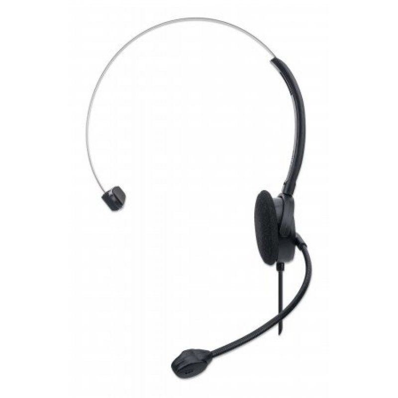 Manhattan Mono On-Ear Headset (USB), Microphone Boom (padded), Retail Box Packaging, Adjustable Headband, In-Line Volume