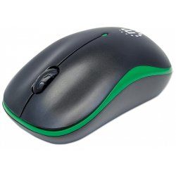 Manhattan Success Wireless Mouse, Black/Green, 1000dpi, 2.4Ghz (up to 10m), USB, Optical, Three Button with Scroll Wheel