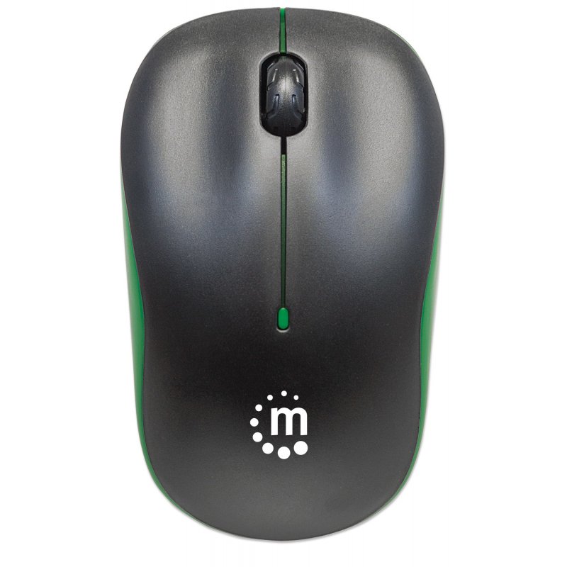 Manhattan Success Wireless Mouse, Black/Green, 1000dpi, 2.4Ghz (up to 10m), USB, Optical, Three Button with Scroll Wheel