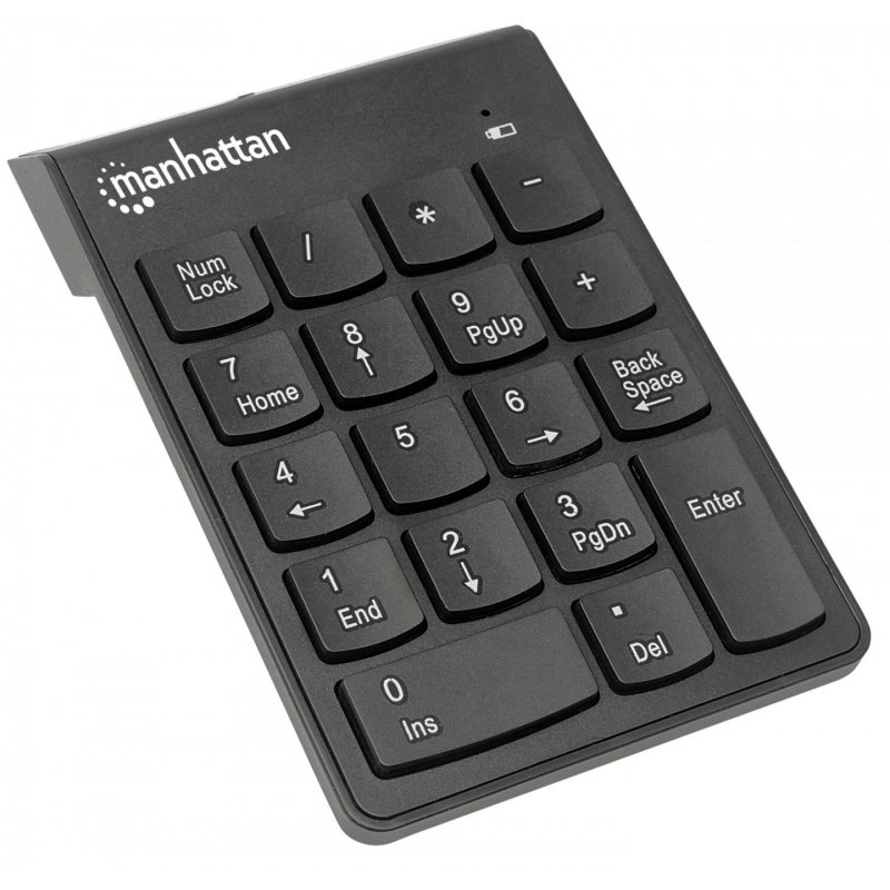 Manhattan Numeric Keypad, Wireless (2.4GHz), USB-A Micro Receiver, 18 Full Size Keys, Black, Membrane Key Switches, Auto