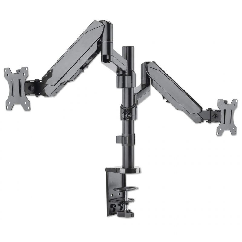 Manhattan TV & Monitor Mount, Desk, Full Motion (Gas Spring), 2 screens, Screen Sizes: 10-27", Black, Clamp or Grommet A