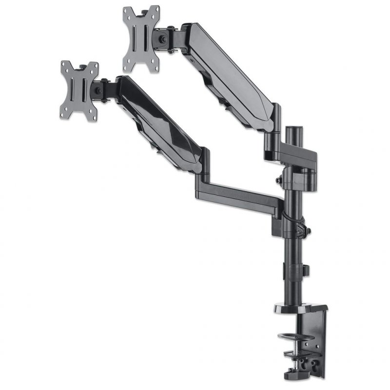 Manhattan TV & Monitor Mount, Desk, Full Motion (Gas Spring), 2 screens, Screen Sizes: 10-27", Black, Clamp or Grommet A