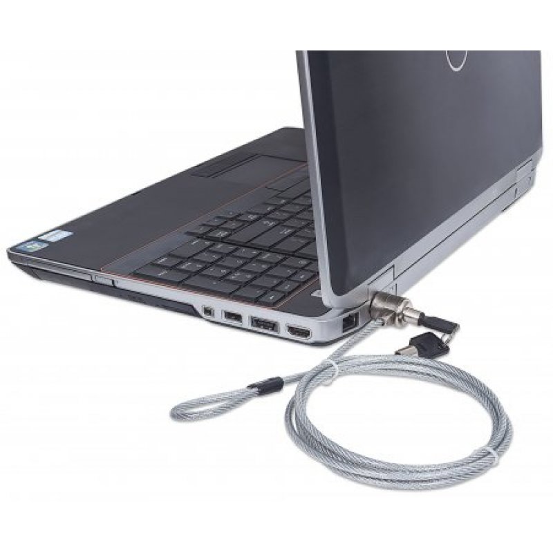 Manhattan Mobile Security Laptop Lock, Key Lock, 1.4m, Compatible with Kensington style locks, Strong Steel Cable (3mm t