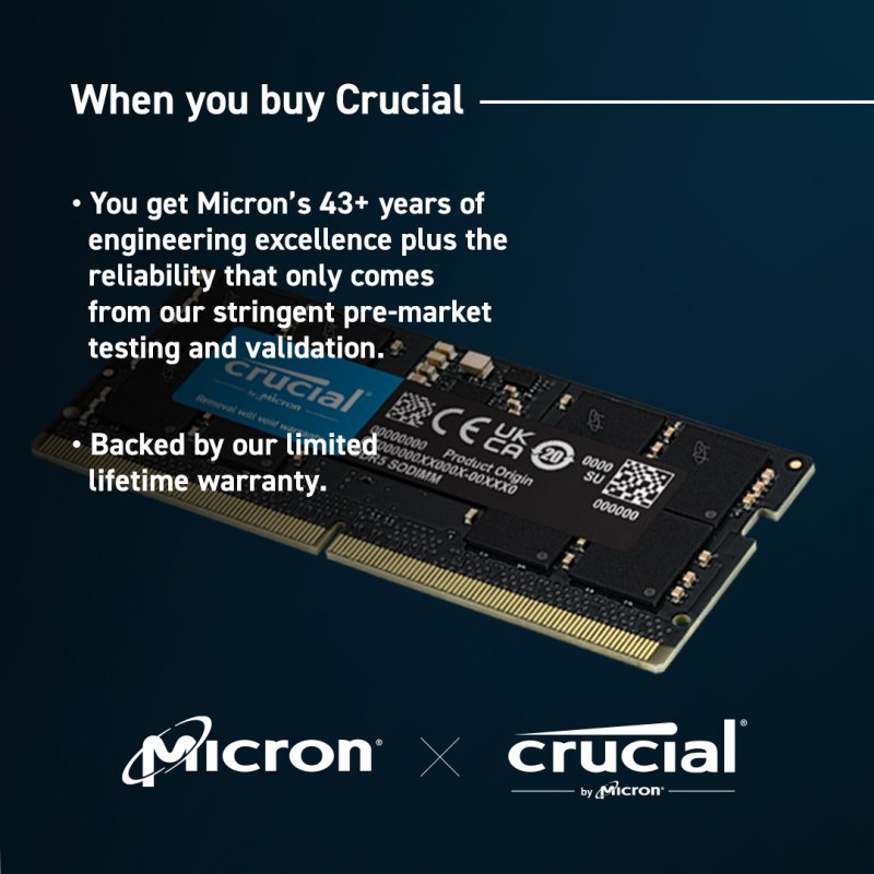 Crucial SORAM D5 5200 48GB CL46 - 48 GB module de mémoire 48 Go 1 x 48 Go DDR5 5600 MHz ECC