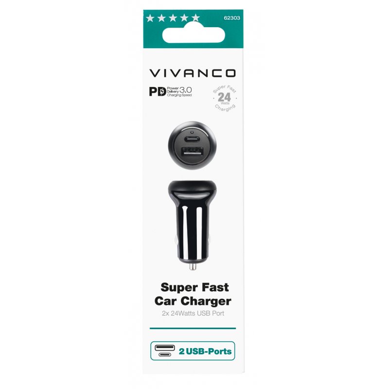 Vivanco - 1xUSB-C PD / USB-A Car charger 2x24W