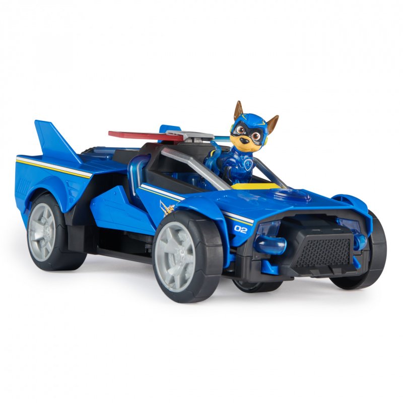PAW Patrol : The Mighty Movie, Chase’s Mighty Transforming Cruiser with Mighty Pups Action Figure, Lights and Sounds, 