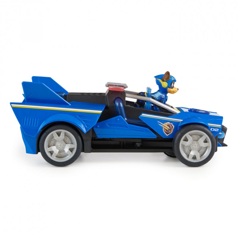 PAW Patrol : The Mighty Movie, Chase’s Mighty Transforming Cruiser with Mighty Pups Action Figure, Lights and Sounds, 
