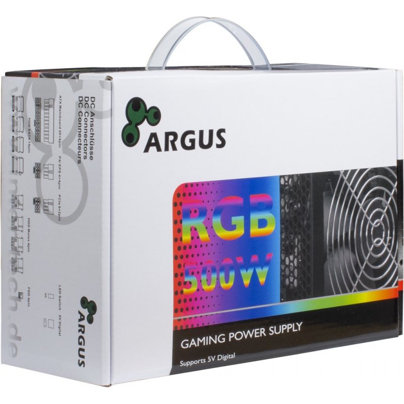 Inter-Tech Argus RGB-500W II unité d'alimentation d'énergie 20+4 pin ATX Noir