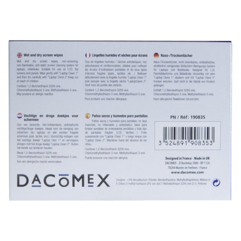 Dacomex lcd wipes 2 x 10 dry and impregnated