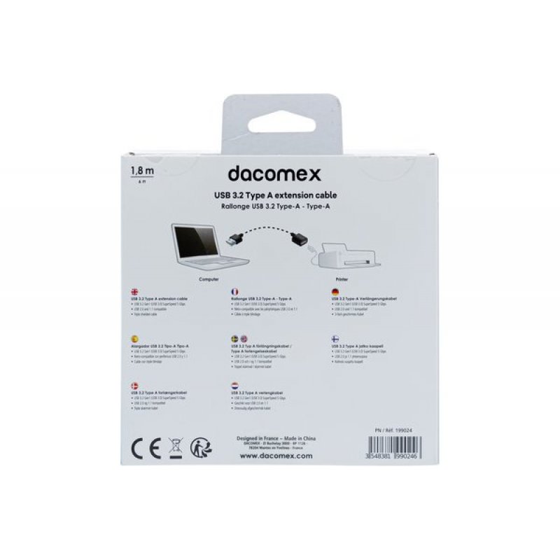 Dacomex 199024 câble USB 1,8 m USB 3.2 Gen 1 (3.1 Gen 1) USB A Noir