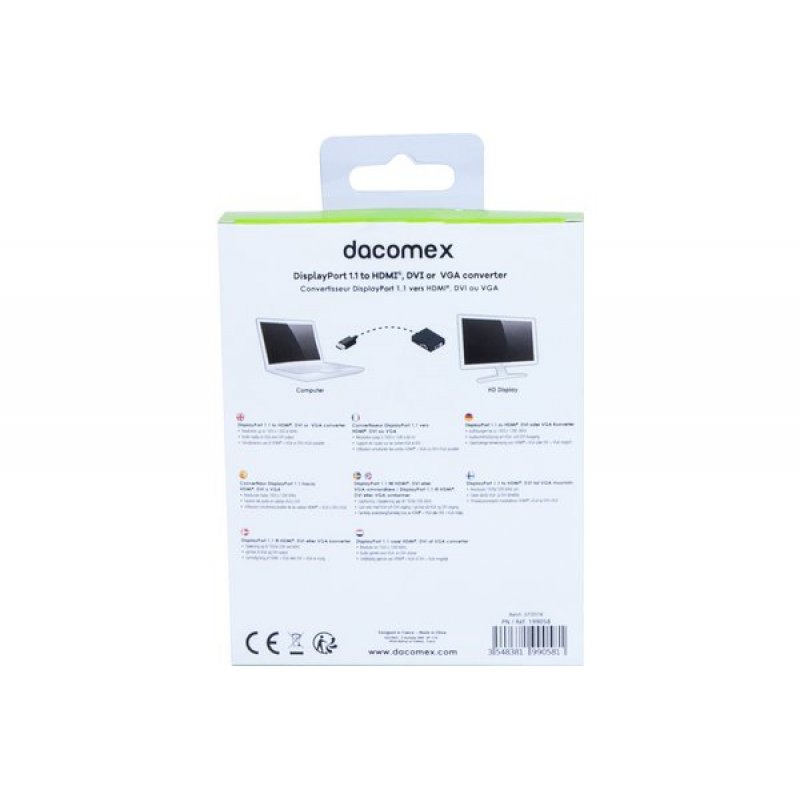 Dacomex 199058 video cable adapter 0.23 m DisplayPort DVI-D + VGA (D-Sub) + HDMI Black