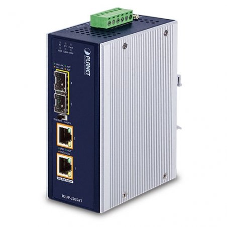 IP30 Industrial Gigabit Media converter 2x PoE++ RJ45/2x SFP