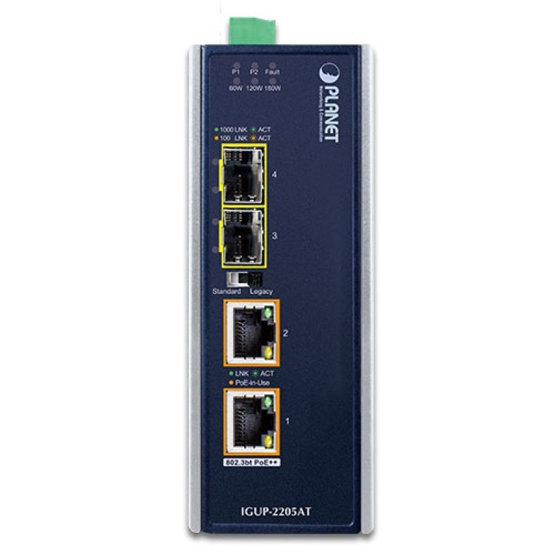 IP30 Industrial Gigabit Media converter 2x PoE++ RJ45/2x SFP
