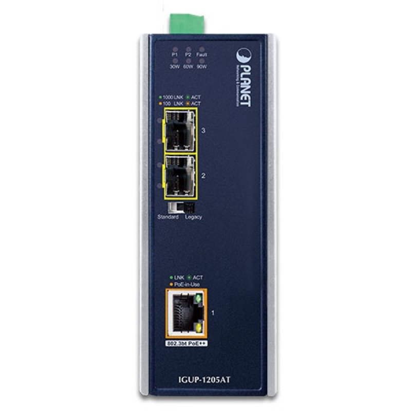 IP30 Industrial Gigabit Media converter PoE++ RJ45/2xSFP