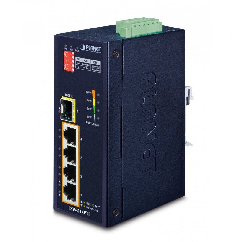 PLANET ISW-514PTF commutateur réseau Non-géré Fast Ethernet (10/100) Connexion Ethernet, supportant l'alimentation vi