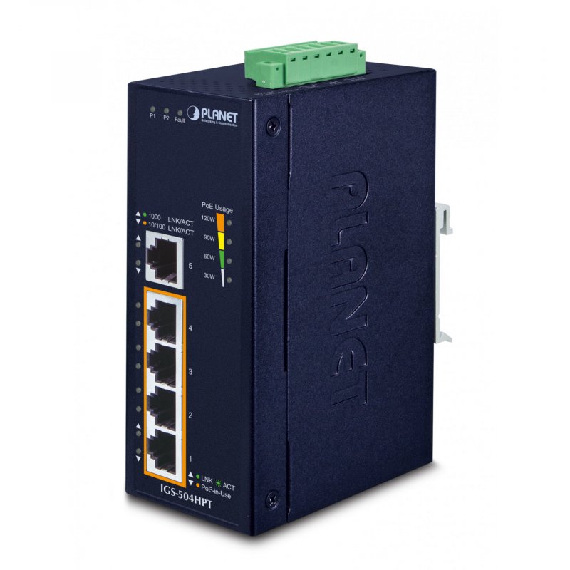 PLANET IGS-504HPT commutateur réseau Non-géré L2 Gigabit Ethernet (10/100/1000) Connexion Ethernet, supportant l'alim