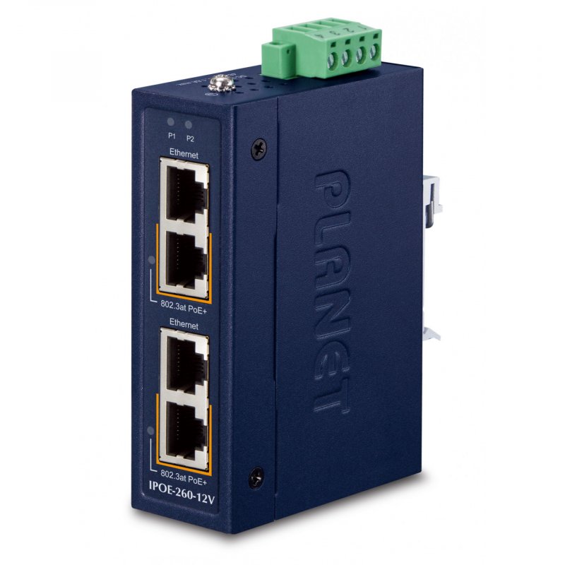 PLANET Industrial 2-port 10/100/1000T Gigabit Ethernet (10/100/1000) Power over Ethernet (PoE) Blue