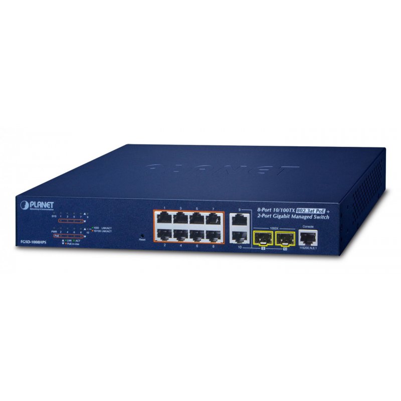 PLANET FGSD-1008HPS commutateur réseau Géré Fast Ethernet (10/100) Connexion Ethernet, supportant l'alimentation via 