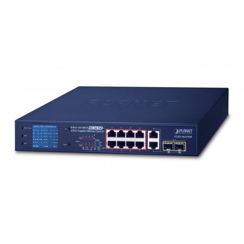 PLANET FGSD-1022VHP commutateur réseau Non-géré L2 Fast Ethernet (10/100) Connexion Ethernet, supportant l'alimentati