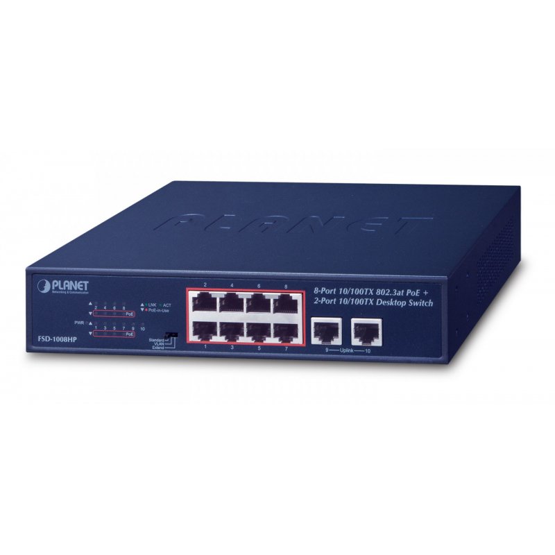 PLANET FSD-1008HP commutateur réseau Non-géré Fast Ethernet (10/100) Connexion Ethernet, supportant l'alimentation vi
