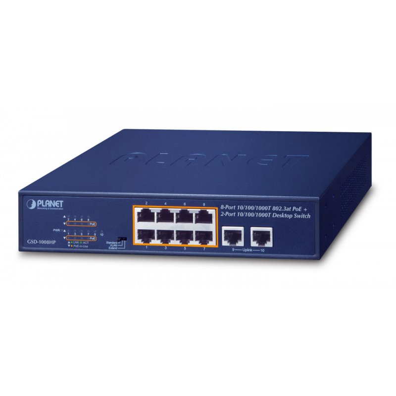 Planet GSD-1008HP switch 10" 10P gigabit with 8 poe+ 120W &