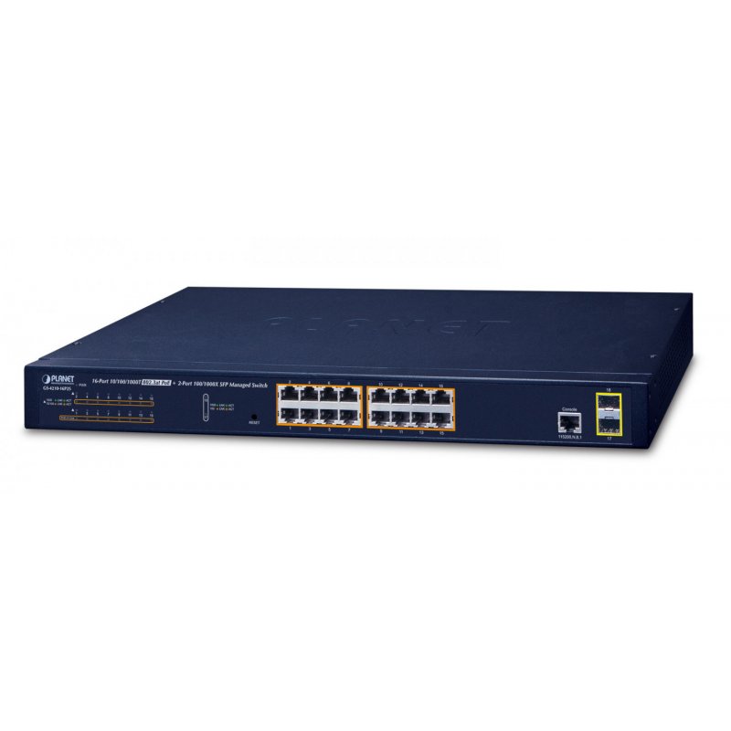 PLANET GS-4210-16P2S network switch Managed L2/L4 Gigabit Ethernet (10/100/1000) Power over Ethernet (PoE) 1U Blue